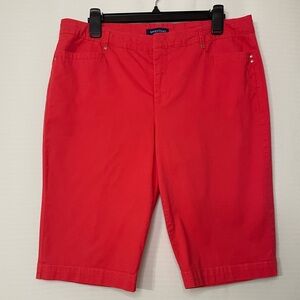Bandolino Women’s 12P Coral Red Bermuda Shorts Stretch Cotton Casual Summer